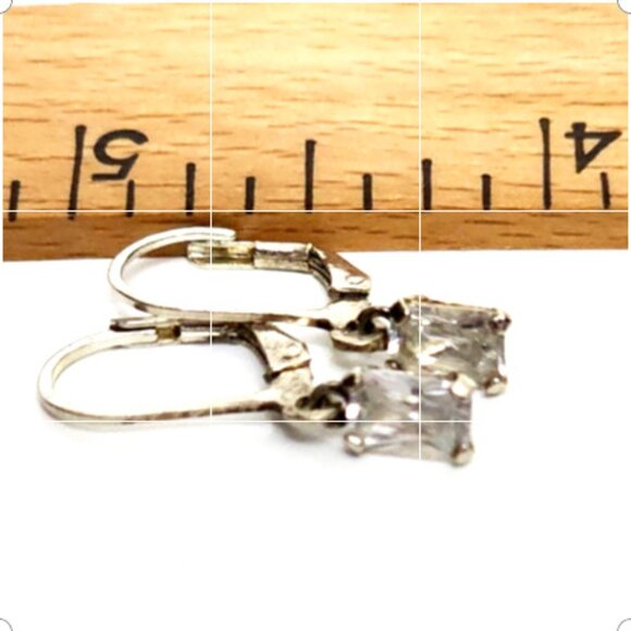 Emerald Cut Silver Lever Back Earrings - Picture 3 of 3